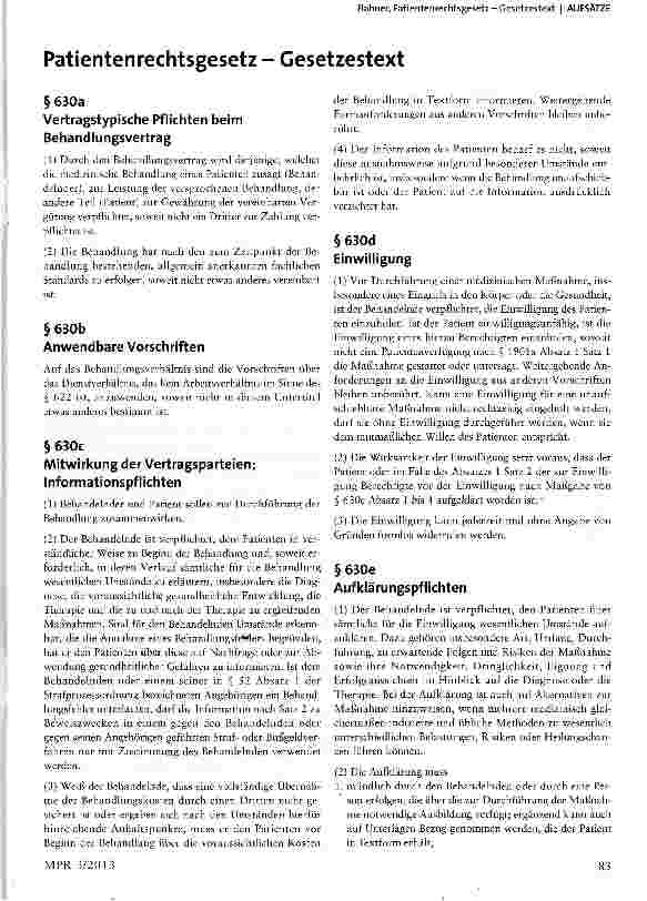 Vorschauseite 1: Patientenrechtsgesetz - Gesetzestext