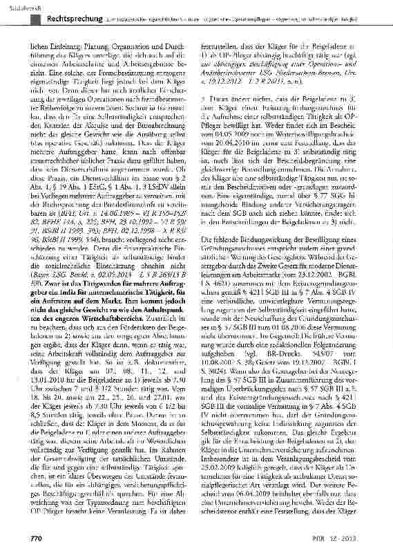 Vorschauseite 5: Zum sozialversicherungsrechtlichen Status der Tätigkeit eines Operationspflegers - Abgrenzung zur selbstständigen Tätigkeit