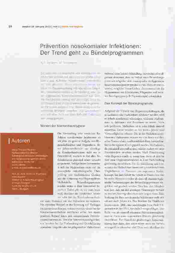 Vorschauseite 1: Prävention nosokomialer Infektionen: Der Trend geht zu Bündelprogrammen