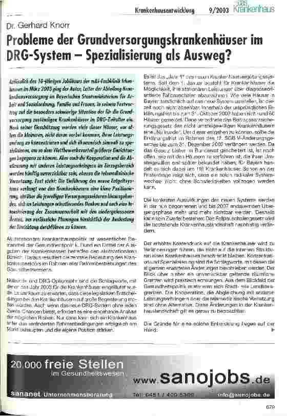 Vorschauseite 1: Probleme der Grundversorgungskrankenhäuser im DRG-System - Spezialisierung als Ausweg?