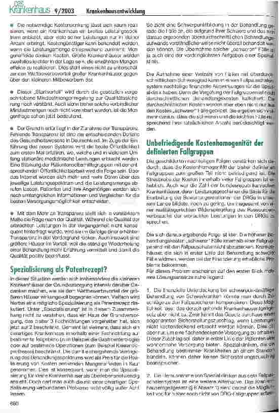 Vorschauseite 2: Probleme der Grundversorgungskrankenhäuser im DRG-System - Spezialisierung als Ausweg?