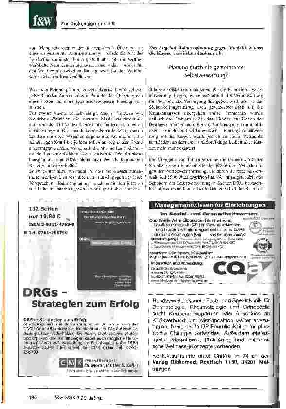 Vorschauseite 2: Krankenhausplanung in Zeiten des Wettbewerbs Für den ordnungspolitischen Rahmen der stationären Versorgung ab 2007 wird der Rehabilitationsbereich richtungsweisend sein