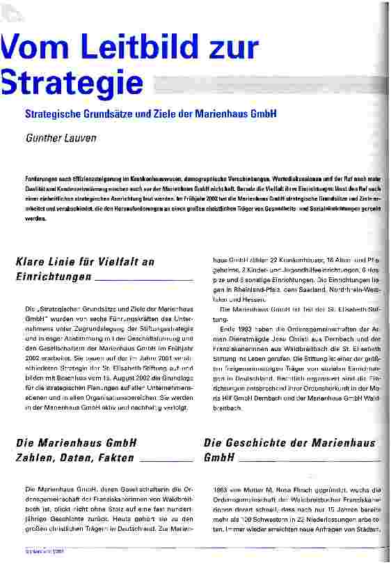 Vorschauseite 1: Vom Leitbild zur Strategie Strategische Grundsätze und Ziele der Marienhaus GmbH