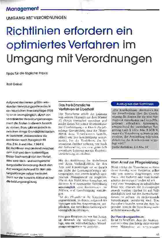 Vorschauseite 1: Richtlinien erfordern ein optimiertes Verfahren im Umgang mit Verordnungen