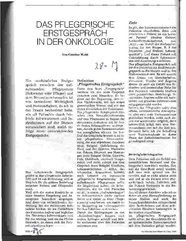 Vorschauseite 1: Das pflegerische Erstgespräch in der Onkologie