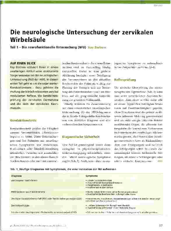 Vorschauseite 1: Die neurologische Untersuchung der zervikalen Wirbelsäule Teil 1 - Die neurofunktionelle Untersuchung (NFU)