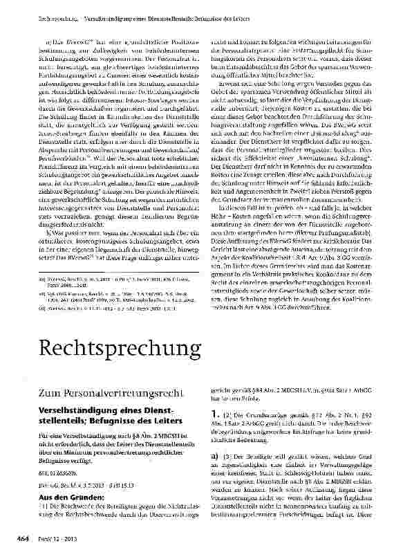 Vorschauseite 1: Verselbständigung eines Dienststellenteils; Befugnisse des Leiters