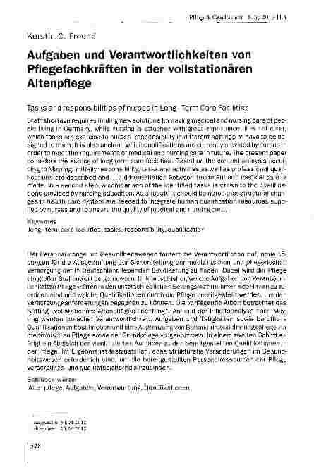 Vorschauseite 1: Aufgaben und Verantwortlichkeiten von Pflegefachkräften in der vollstationären Altenpflege