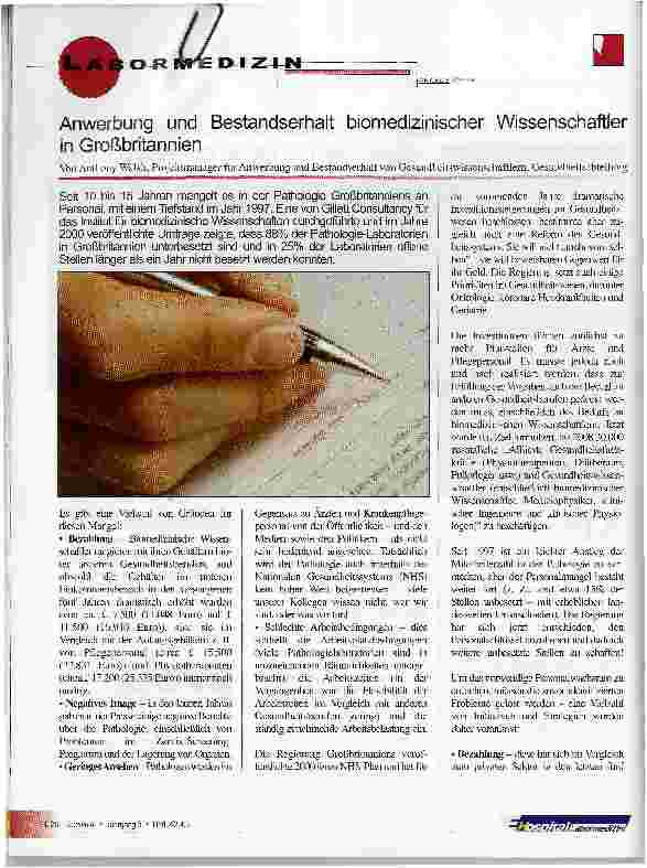 Vorschauseite 1: Anwerbung und Bestandserhalt biomedizinischer Wissenschaftler in Großbritannien