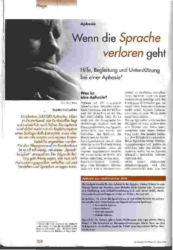 Vorschauseite 1: Wenn die Sprache verloren geht Hilfe, Begleitung und Unterstützung bei einer Aphasie