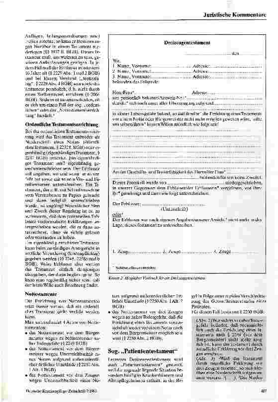 Vorschauseite 2: Testamentserstellung im Krankenhaus