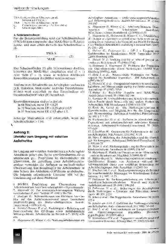 Vorschauseite 6: Umsetzung der Gefahrstoffverordnung Empfehlung der BDA-Kommission Gesundheitsschutz am anästhesiologischen Arbeitsplatz