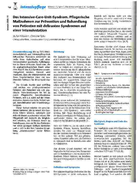 Vorschauseite 1: Das Intensive-Care-Unit-Syndrom. Pflegerische Maßnahmen zur Prävention und Behandlung von Patienten mit deliranten Syndromen auf einer Intensivstation