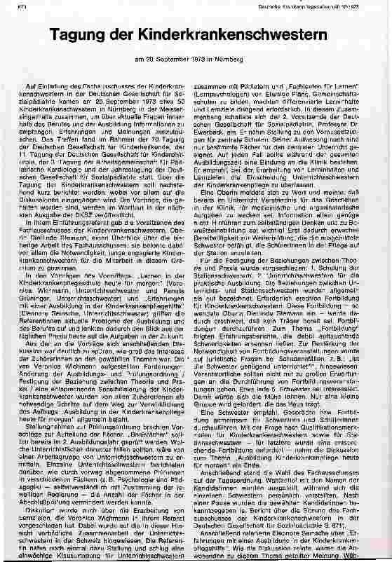 Vorschauseite 1: Tagung der Kinderkrankenschwestern 20. 09. 1973 in Nürnberg