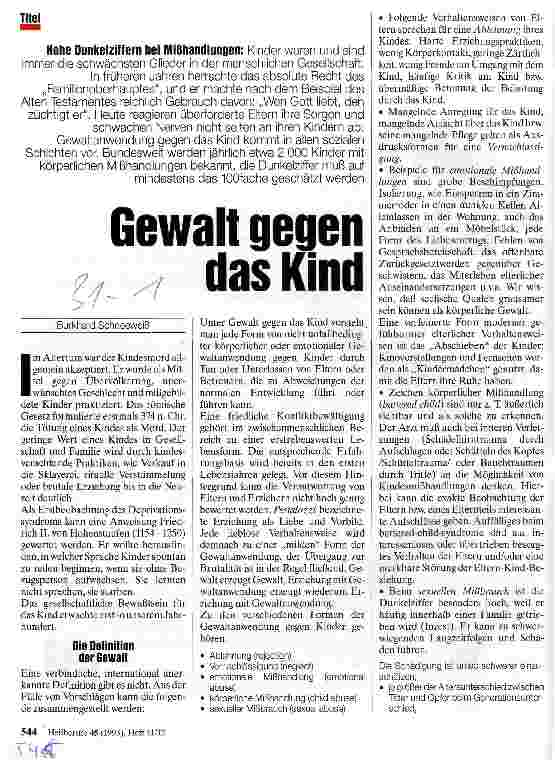 Vorschauseite 1: Gewalt gegen das Kind Hohe Dunkelziffern bei Mißhandlungen