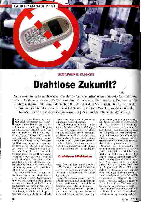 Vorschauseite 1: Drahtlose Zukunft? Mobilfunk in Kliniken