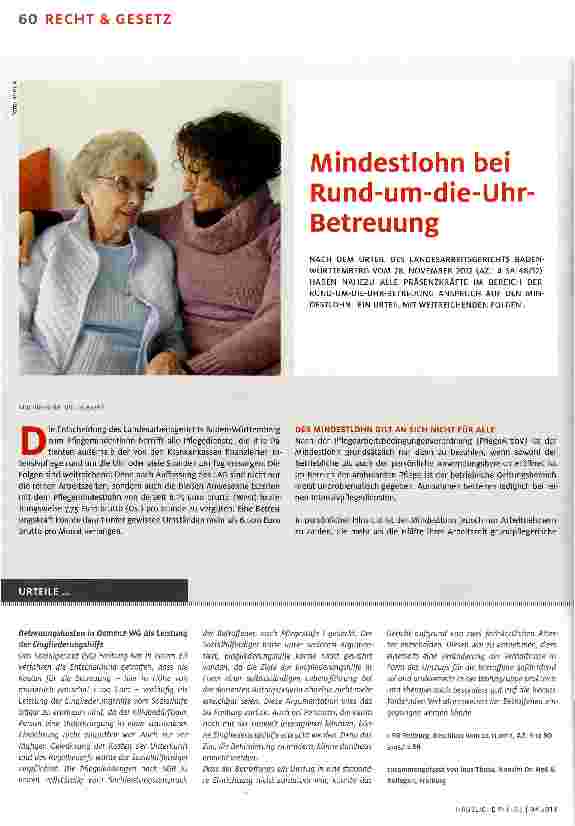 Vorschauseite 1: Mindestlohn bei Rund-um-die-Uhr-Betreuung