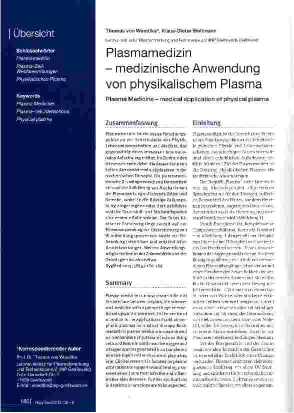 Vorschauseite 1: Plasmamedizin - medizinische Anwendung von physikalischem Plasma