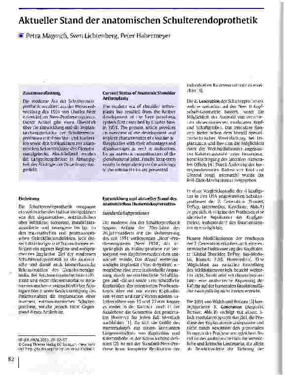 Vorschauseite 1: Aktueller Stand der anatomischen Schulterendoprothetik