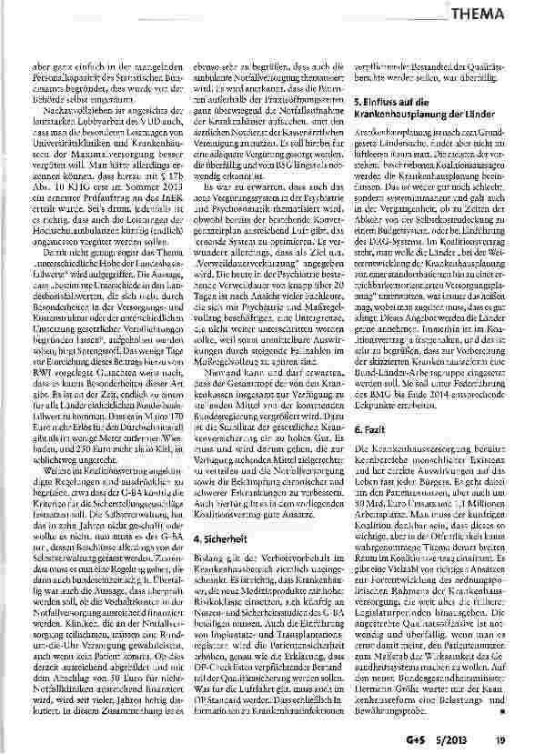 Vorschauseite 4: Krankenhausversorgung: Qualitätsoffensive, aber Investitionsfinanzierung weiterhin offen