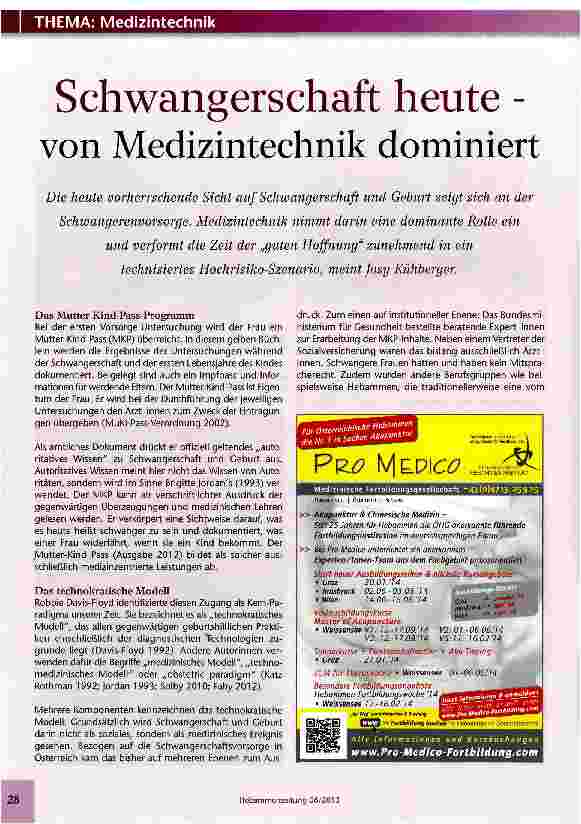Vorschauseite 1: Schwangerschaft heute - von Medizintechnik dominiert