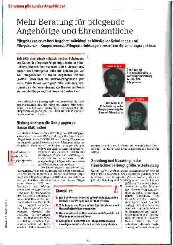 Vorschauseite 1: Mehr Beratung für pflegende Angehörige und Ehrenamtliche