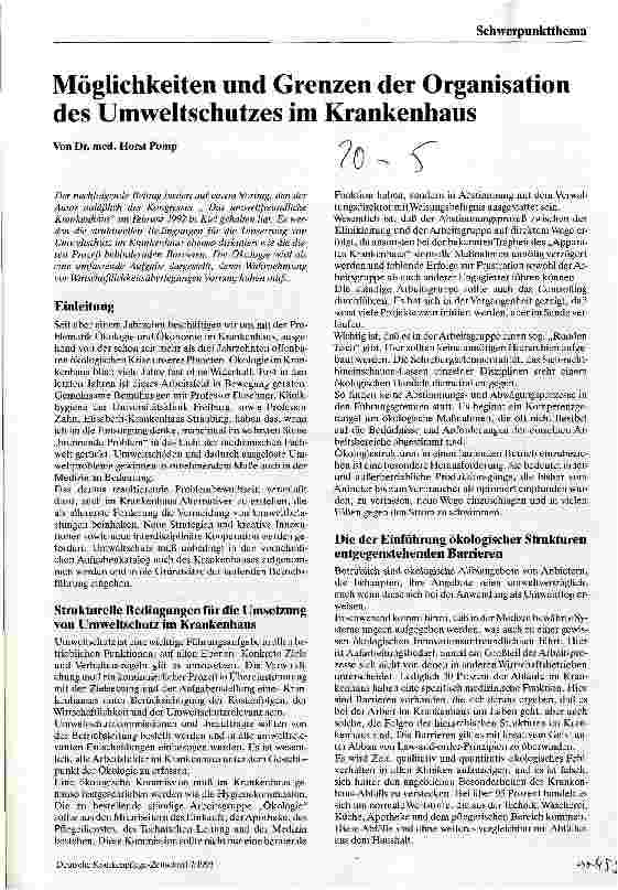 Vorschauseite 1: Möglichkeiten und Grenzen der Organisation des Umweltschutzes im Krankenhaus