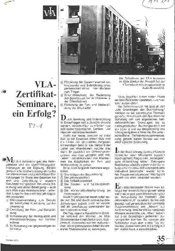 Vorschauseite 1: VLA - Zertifikatseminare, ein Erfolg?