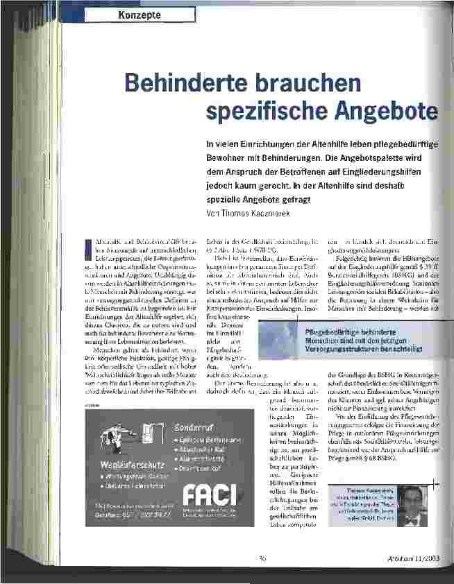 Vorschauseite 1: Behinderte brauchen spezifische Angebote