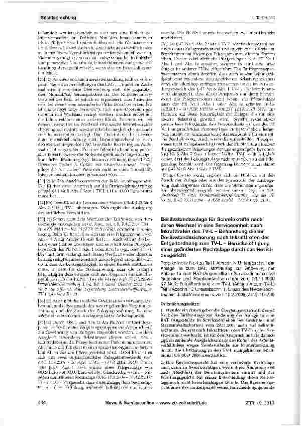 Vorschauseite 1: Besitzstandszulage für Schreibkräfte nach deren Wechsel in eine Serviceeinheit nach Inkrafttreten des TV-L - Behandlung dieser Besitzstandssicherung nach Inkrafttreten der Entgelt…