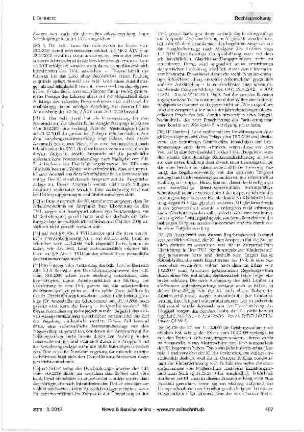Vorschauseite 4: Besitzstandszulage für Schreibkräfte nach deren Wechsel in eine Serviceeinheit nach Inkrafttreten des TV-L - Behandlung dieser Besitzstandssicherung nach Inkrafttreten der Entgelt…