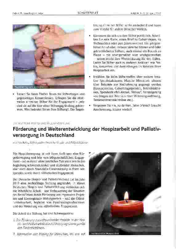 Vorschauseite 1: Förderung und Weiterentwicklung der Hospizarbeit und Palliativversorgung in Deutschland