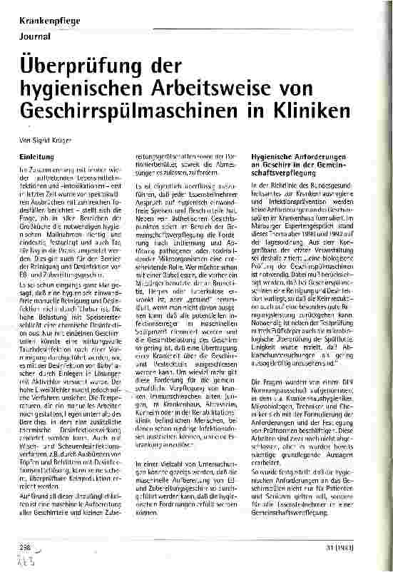 Vorschauseite 1: Überprüfung der hygienischen Arbeitsweise von Geschirrspülmaschinen in Kliniken