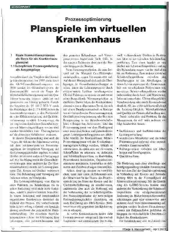 Vorschauseite 1: Prozessoptimierung: Planspiele im virtuellen Krankenhaus