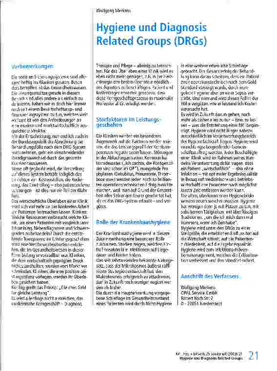 Vorschauseite 1: Hygiene und Diagnosis Related Groups (DRGs)