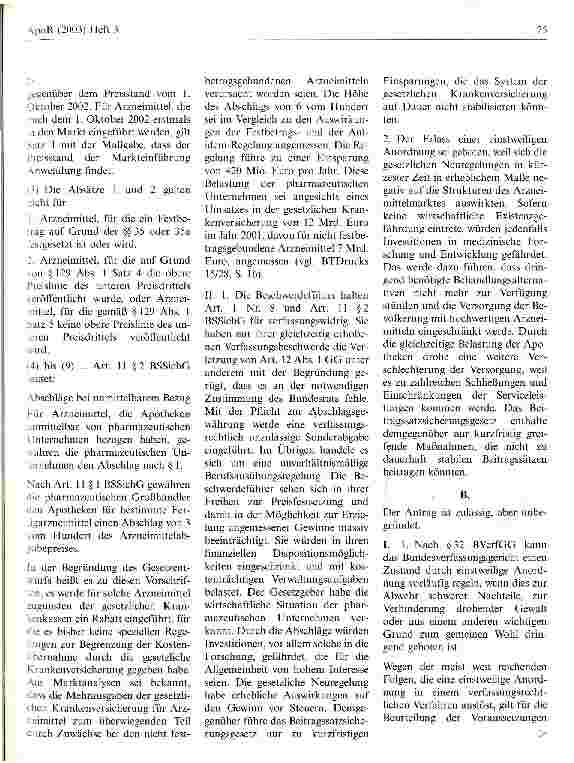Vorschauseite 2: Zu den Apothekenabschlägen gemäß Beitragssicherungsgesetz Bundesverfassungsgericht, Beschluss vom 26. März 2003