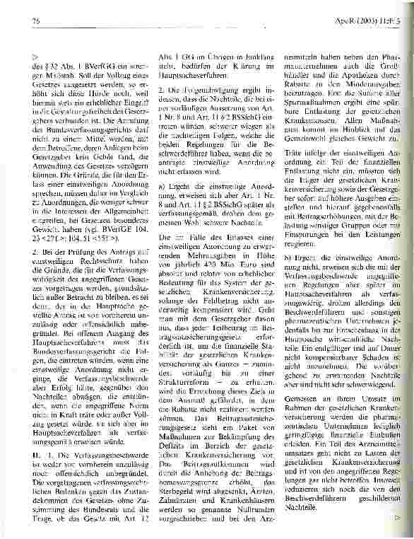 Vorschauseite 3: Zu den Apothekenabschlägen gemäß Beitragssicherungsgesetz Bundesverfassungsgericht, Beschluss vom 26. März 2003