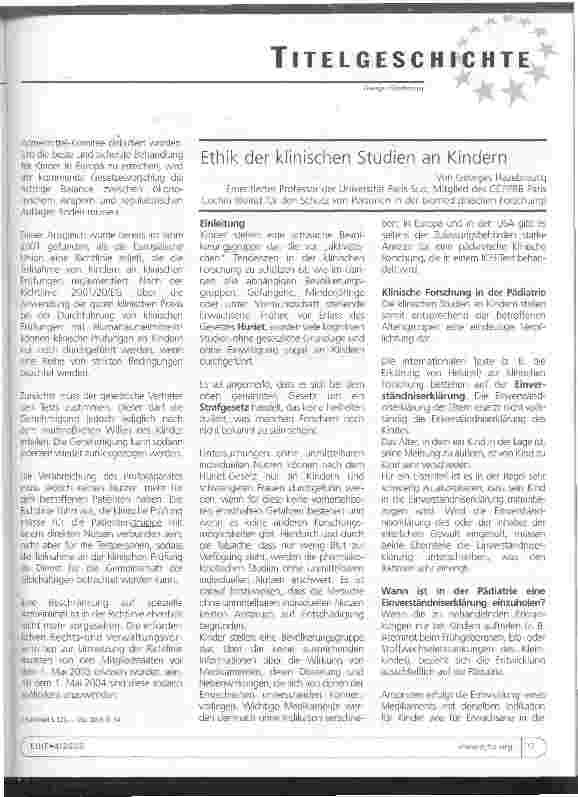 Vorschauseite 1: Ethik der klinischen Studien an Kindern
