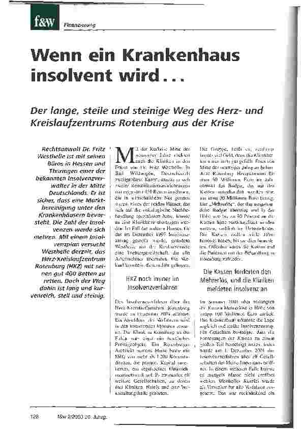 Vorschauseite 1: Wenn ein Krankenhaus insolvent wird. .. Der lange, steile und steinige Weg des Herzund Kreislaufzentrums Rotenburg aus der Krise