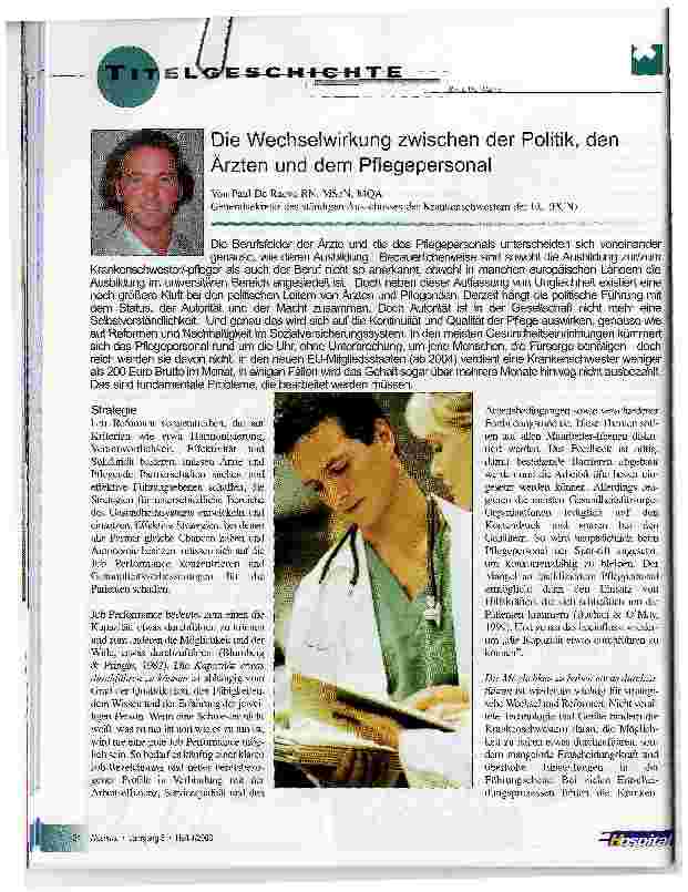 Vorschauseite 1: Die Wechselwirkung zwischen der Politik, den Ärzten und dem Pflegepersonal