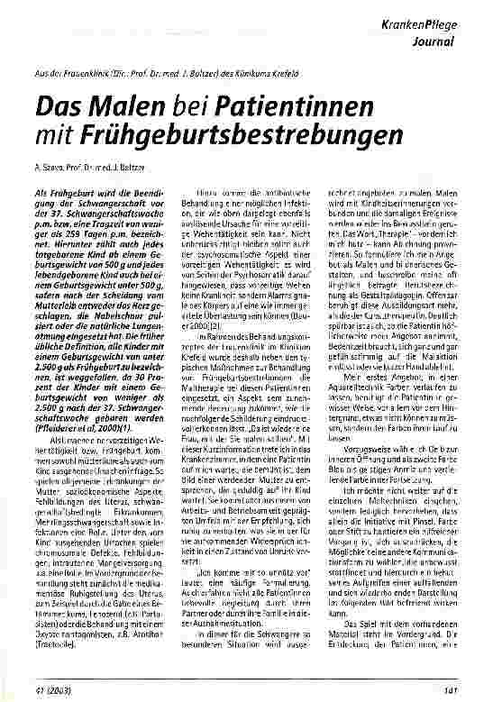 Vorschauseite 1: Das Malen bei Patientinnen mit Frühgeburtsbestreben