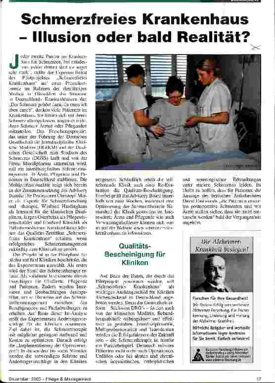 Vorschauseite 1: Schmerzfreies Krankenhaus - Illusion oder bald Realität?
