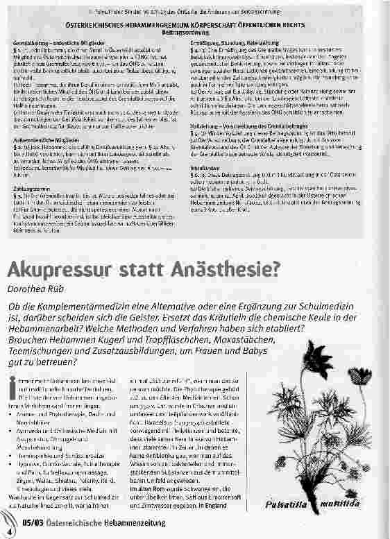 Vorschauseite 1: Akupressur statt Anästhesie?