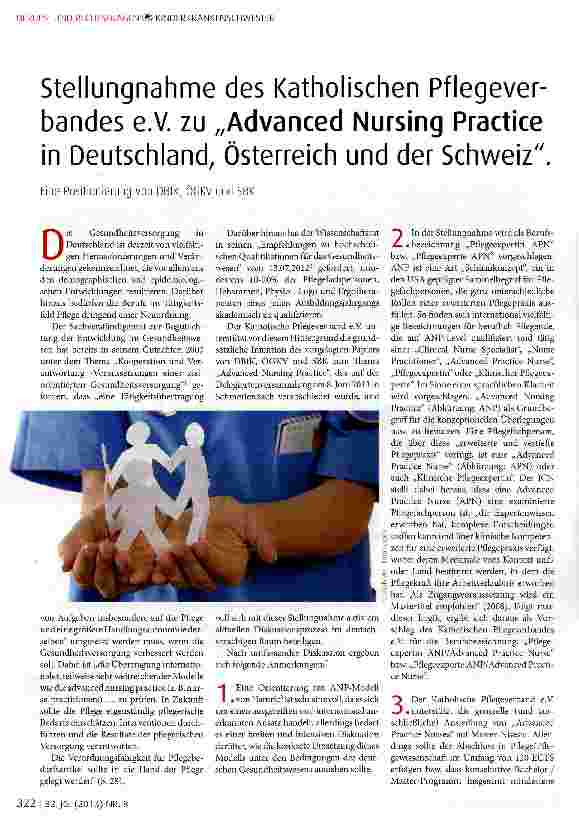 Vorschauseite 1: Stellungnahme des Katholischen Pflegeverbandes e.V. zu „Advanced Nursing Practice in Deutschland, Österreich und der Schweiz