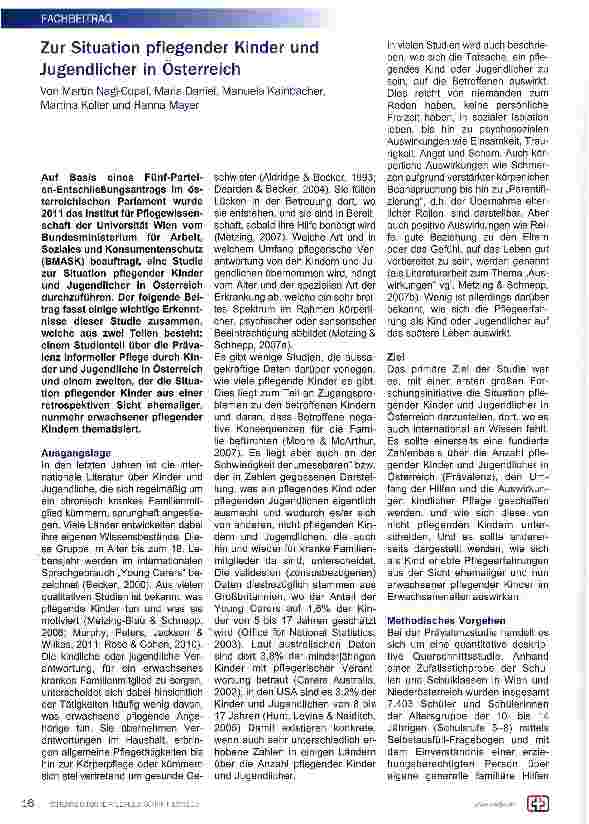 Vorschauseite 1: Zur Situation pflegender Kinder und Jugendlicher in Österreich