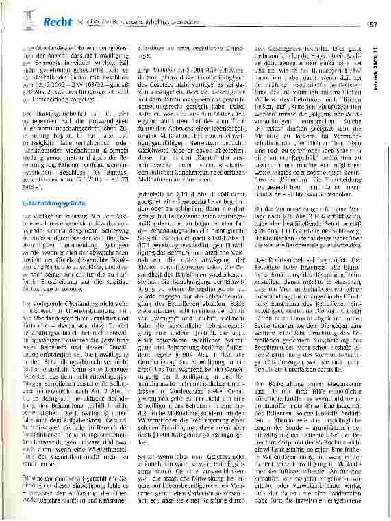 Vorschauseite 2: Der Bundesgerichtshof hat Grundsätze zur vormundschaftsgerichtlichen Genehmigung von Betreuerentscheidungen im Zusammenhang mit lebensverlängernden Maßnahmen an einwilligungsunfäh…