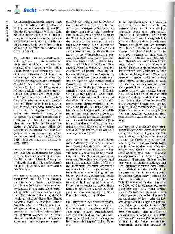 Vorschauseite 3: Der Bundesgerichtshof hat Grundsätze zur vormundschaftsgerichtlichen Genehmigung von Betreuerentscheidungen im Zusammenhang mit lebensverlängernden Maßnahmen an einwilligungsunfäh…