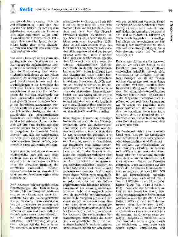 Vorschauseite 4: Der Bundesgerichtshof hat Grundsätze zur vormundschaftsgerichtlichen Genehmigung von Betreuerentscheidungen im Zusammenhang mit lebensverlängernden Maßnahmen an einwilligungsunfäh…