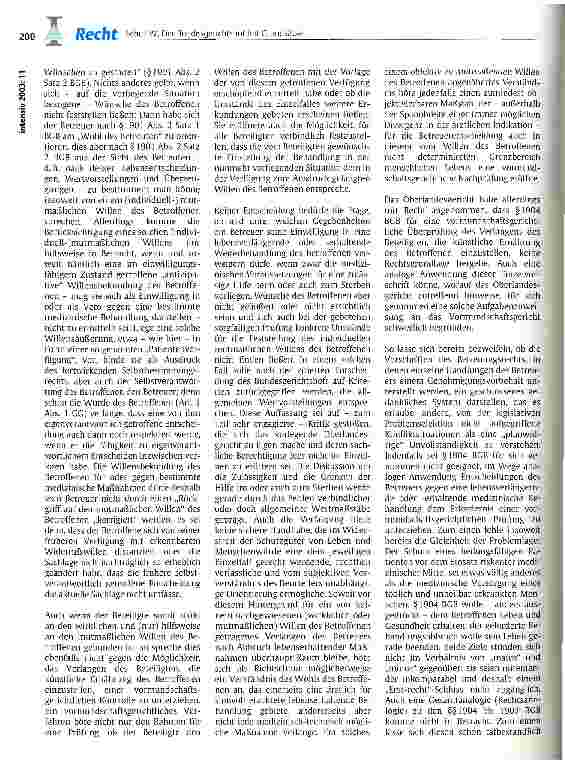 Vorschauseite 5: Der Bundesgerichtshof hat Grundsätze zur vormundschaftsgerichtlichen Genehmigung von Betreuerentscheidungen im Zusammenhang mit lebensverlängernden Maßnahmen an einwilligungsunfäh…
