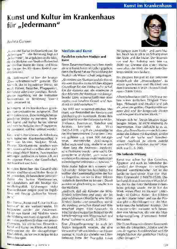 Vorschauseite 1: Kunst und Kultur im Krankenhaus für Jedermann